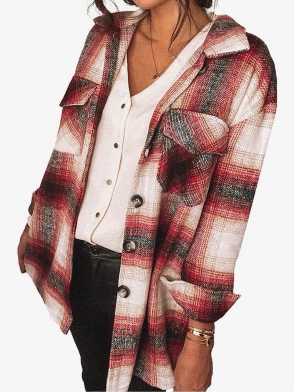 Women’s Purple Plaid Lightweight long shacket - Picture 9 of 10